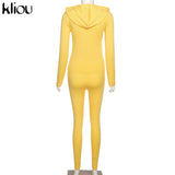 Kliou autumn new women hooded zipper pocket long sleeve tops sporty leggings matching set workout bodycon casual stretchy