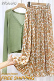 Women Summer Chiffon Floral Print Skirt High Waist A-line Elegant Skirts Beach Many Colors Mid-length Skirt QT1615-Outfit
