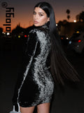 Velvet Fashion Long Sleeve Black Bodycon Mini Dress Fall Winter Party Club Streetwear Festival Women Outfit Wholesale-Outfit