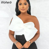 Elegant Women Chic Bowknot Butterfly Splicing Strapless Crop Tops Streetwear Sexy Party Prom Even Croped T-shirt-Outfit