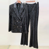 Fashion New Gold Velvet Sleek Double Buckle Blazer Jacket Repair Micro-Tlip Trousers