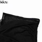 Kliou Mesh Two Piece Set Women Summer Sexy Halter Bodysuit+Mini Skirt Matching Outfit Party Midnight See Through Streetwear