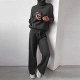 Sweater Suit Autumn Turtleneck Pullover Two Piece Set Casual Solid Loose Sweater and Long Pants Tracksuit Female