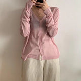 Women Korean Long Sleeve Cardigan Summer Cropped Cardigan Knitted V Neck Thin Ice Silk Blouse Sunscreen Shirt