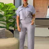 Women's 2025 Summer New Casual Clip Short Sleeve Shirt Broad Leg Pants Fashion