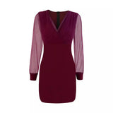 Woherb Women's New Mesh Patchwork Sexy Vintage Elegant V-Neck Party Club Dress-Outfit