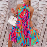Winter Sleeveless Printed Halter Short Dress for Women New Women's Clothing Elegant Sexy Loose Mini Dress-Outfit