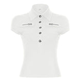 Women's Fashion Street Trend Artificial Style Collar Foundation Solid Color Hottie Short-Sleeved T-Shirt Blouse