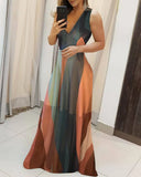 2021Summer Women Sleeveless Elegant Fashion Party Dresses Vacation Holiday Colorblock Plunge Sleeveless Maxi