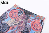 Kliou Mesh Paisley Print Two Piece Set Women Skinny O-Neck Sleeveless Top+ Multi-Color Pencil Pants Streetwear Female
