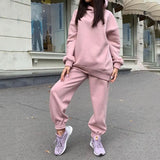 Heart Printed Fleece Women's Tracksuit Hoodies 2 Piece Set Sweatshirt + Pants Women Sport Suit Winter