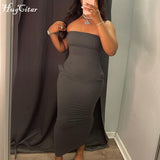 2021 Sleeveless Slash Neck Strapless Solid Bodycon Maxi Dress Summer Sexy Women Streetwear Y2K Party