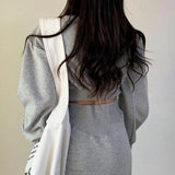 2022 New Fashion Women Solid Grey Sexy Blackless Dresses Elegant Female Long Sleeves Causal Party Club Dresses Female