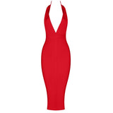 Quality Pink Purple V-neck Backless Bodycon Rayon Bandage Dress Sexy Club Party Dress