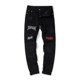 Street Hole Retro Graffiti Black Skull Jeans Men's Original Straight Slim Punk Pants Calca Masculina Denim