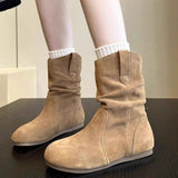 Woherb Amazing Guy ~2024 Korean Version Of Frosted Soft Bottom Pleated Short Boots Female Millard With Skirt Sleeve Pile Boots-Outfit