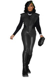 Spring Fashion PU Leather Vest Coat And Pant 2 Piece