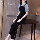 Plus Size Summer New Slim Women Sets Chiffon Blouse And Pants Female