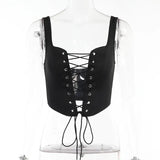 hirigin Sexy Fashion Lace Up Bandage Bodycon Crop Top 2022 Summer Clothes for Women Black White Corset Tank
