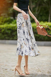 Women Summer Mid-length Pleated Skirt Elegant Casual High Waist Printed Long Skirt QT1851-Outfit