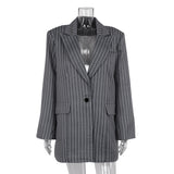 Woherb Women's Fall And Winter Trend Is Advanced With A Two-Piece Striped Suit Jacket Skirt Fashion Suit-Outfit