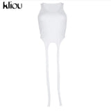 Kliou Ribbons Solid Street Style Tank Tops Women 2021 Summer Casual Sleeveless Sexy Skinny Slim Active Female Simple Hot