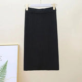 Winter Women Sweater Skirt New 2021 Knitted Midi Skirts Korean Elastic High Waist Elegant Autumn Split Fork Black
