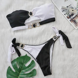 Woherb Sexy Crystal Diamond Bikini Detachable Breast Pad Swimsuit Patchwork Strapless Strap Split