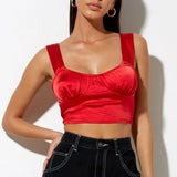 Sexy Sleeveless Sling Vest for Club Streetwear Style Solid Low Collar Backless Solid Slim Crop Top Ladies