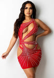 Sexy Hollow Out Rhinestone Sleeveless Bodycon
