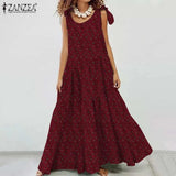 Printed Maxi Dress Women's Summer Sundress ZANZEA Casual Long Sleeve Beach Vestidos Female O Neck Bow Robe