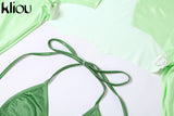 Kliou Hipster Y2K Two Piece Set Women Skirt Undefined Lengthen Ribbons Sexy Cleavage Top+Tie Dye Cut Out Slim Female