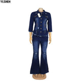 Piece Set African Clothes for Women Dress Autumn Vestidos Elastic Jeans Suit African Outfits Dashiki Plus Size Africa Clothing-Outfit