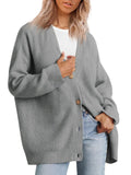 Joker Knit 2023 Women's Button V-Neck Pure Color Sweater Women-Outfit