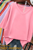 100% Cotton M-6XL T Shirt Solid V Neck Tshirt Short Sleeve Women's Top Basic Summer Couple Oversized T Shirts-Outfit