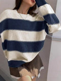 Wind Stripe Bumpy Long-Sleeved Knitted Shirt Women's Autumn Collar Collar Temperament Top