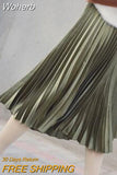Spring Summer Women Pleated Mid Skirts Elastic Waisted Solid Elegant Skirt 11 Colors Availabled QH1674-Outfit