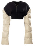 Puss Patchwork Women Crop Jacket Warmth Long Sleeve Zipper Parkas 2021 Winter Fashion Casual Wild Hot Streetwear