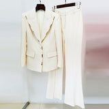 Fashion New Metal Block Decorated A Buckle Suit Trumpet Trouser Suit Two