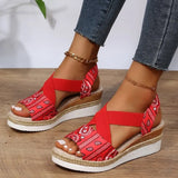 Women's Wedges Sandals Peep Toe Ladies Cross-tied Slides Thick Bottom Fashion Open Toe Female New Woman Shoes Plus Size