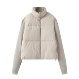 New Women's Fashion Splicing Long Sleeve Warm Cotton Jacket