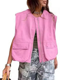 New Sleeveless Pocket Loose Vest Zipper Coat