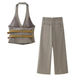 Spring Style With Belt Collar Vest 1255882 Pleated Pants 4391412-Outfit