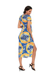 and American style women's digital printing new round neck short-sleeved split-end maternity fashion