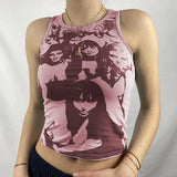 Vintage Y2K Aesthetic Tank Top Hip Hop Face Graphic Print Sleevless Slim Fit Women Gothic Crop Vest Sweats Tee