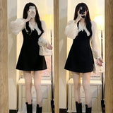 Woherb Doll Collar Dress 2024 Autumn Dress New Hepburn Style Niche Design Sense Shows Thin Base A-Word Skirt-Outfit