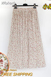 Women Summer Chiffon Floral Print Skirt High Waist A-line Elegant Skirts Beach Many Colors Mid-length Skirt QT1615-Outfit