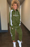 Woherb Fashion Letter Print Contrast Piping Long Sleeve Hoodies And Pant Tracksuit 1127-0-Outfit