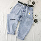 printed washed casual loose trousers low waist pleated jeans women European style autumn and winter 2021 new women