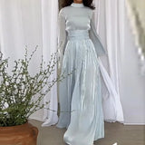Woherb 2023 New Round Collar French Light Luxury Advanced Silk Light Dress-Outfit